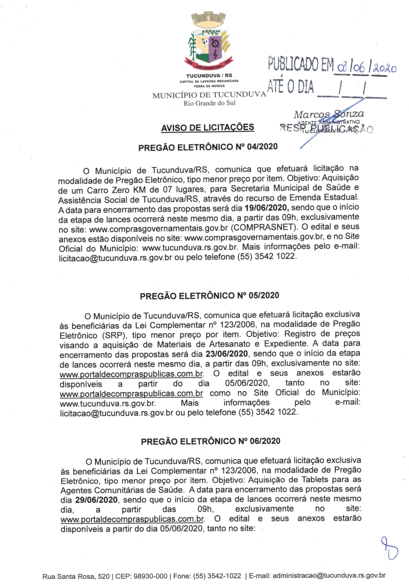 AVISO PE N° 04/2020 Aquisição de um Carro de 7 lugares